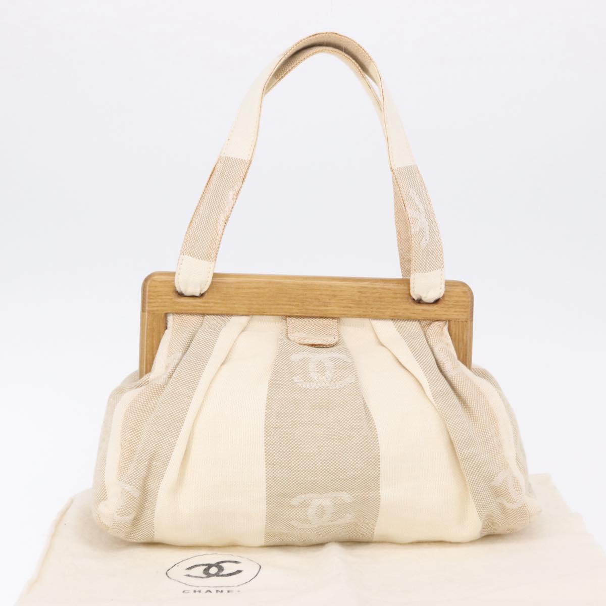 CHANEL Hand Bag Canvas Beige Gold CC Auth 192039V