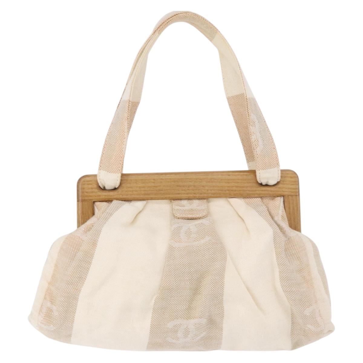 CHANEL Hand Bag Canvas Beige Gold CC Auth 192039V