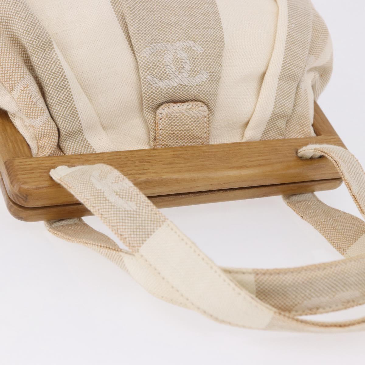 CHANEL Hand Bag Canvas Beige Gold CC Auth 192039V