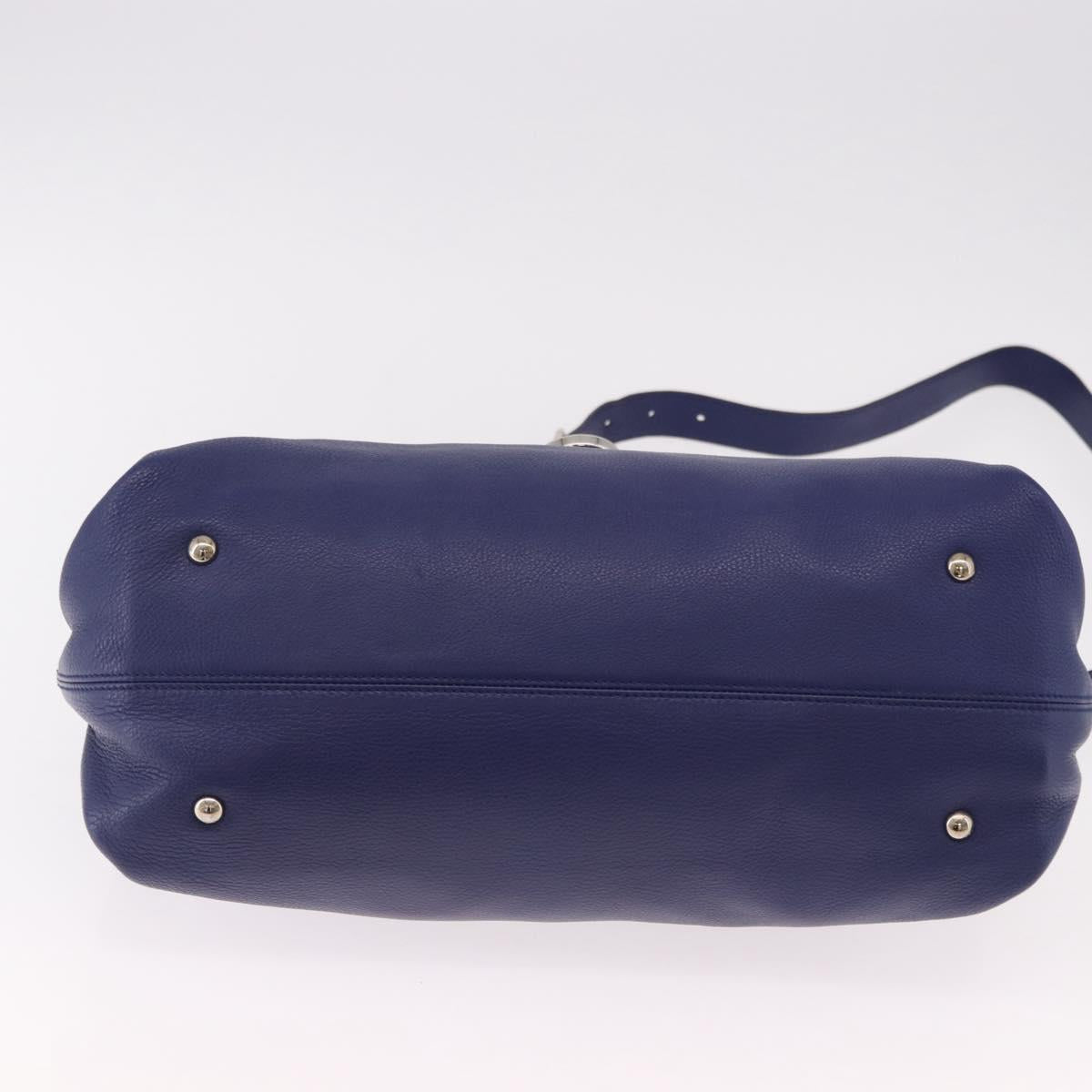 Salvatore Ferragamo Gancini Hand Bag Leather 2way Blue Silver Auth 192042A
