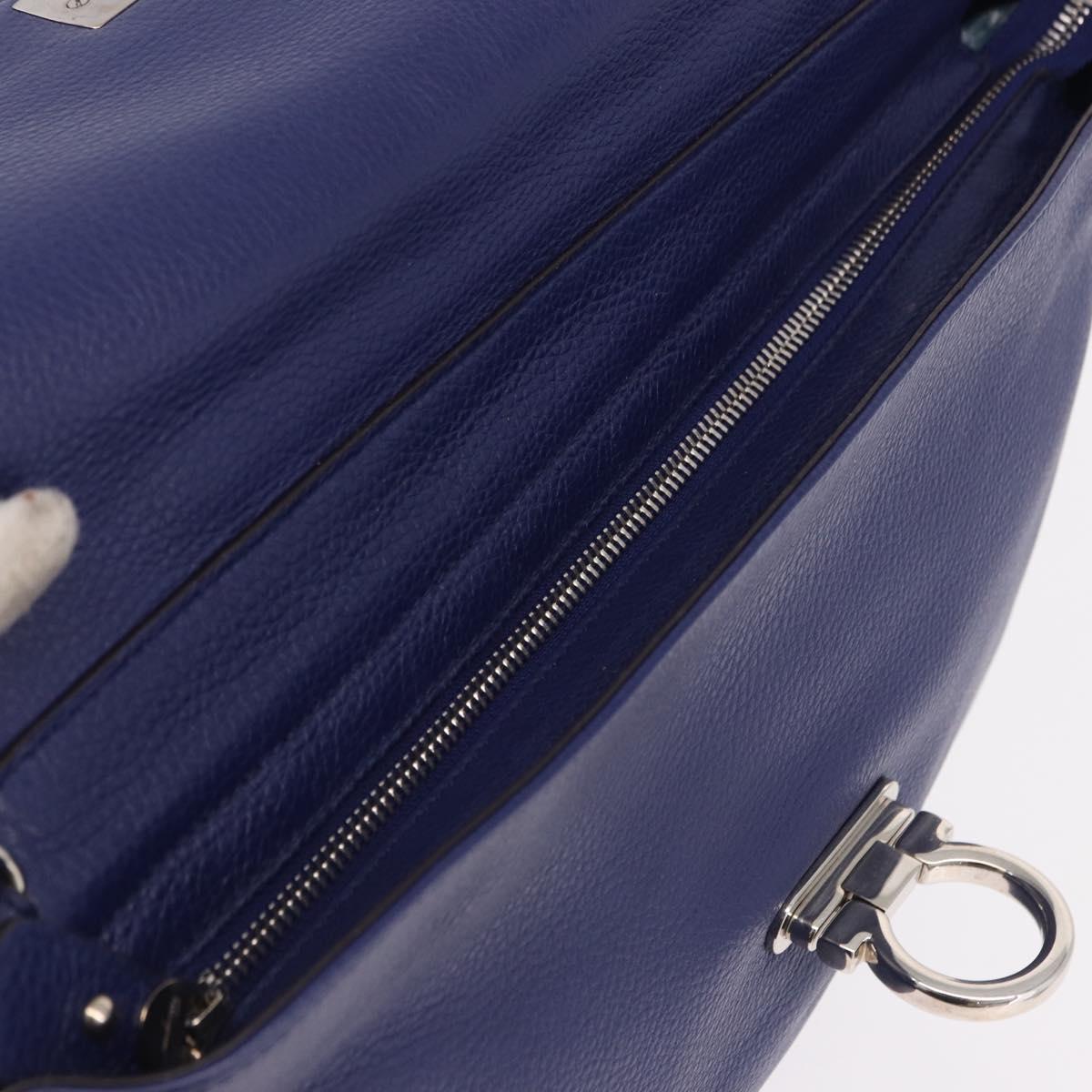 Salvatore Ferragamo Gancini Hand Bag Leather 2way Blue Silver Auth 192042A