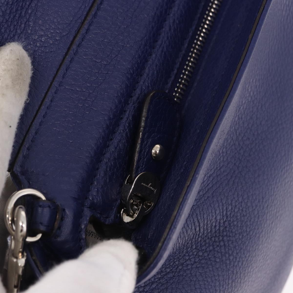 Salvatore Ferragamo Gancini Hand Bag Leather 2way Blue Silver Auth 192042A