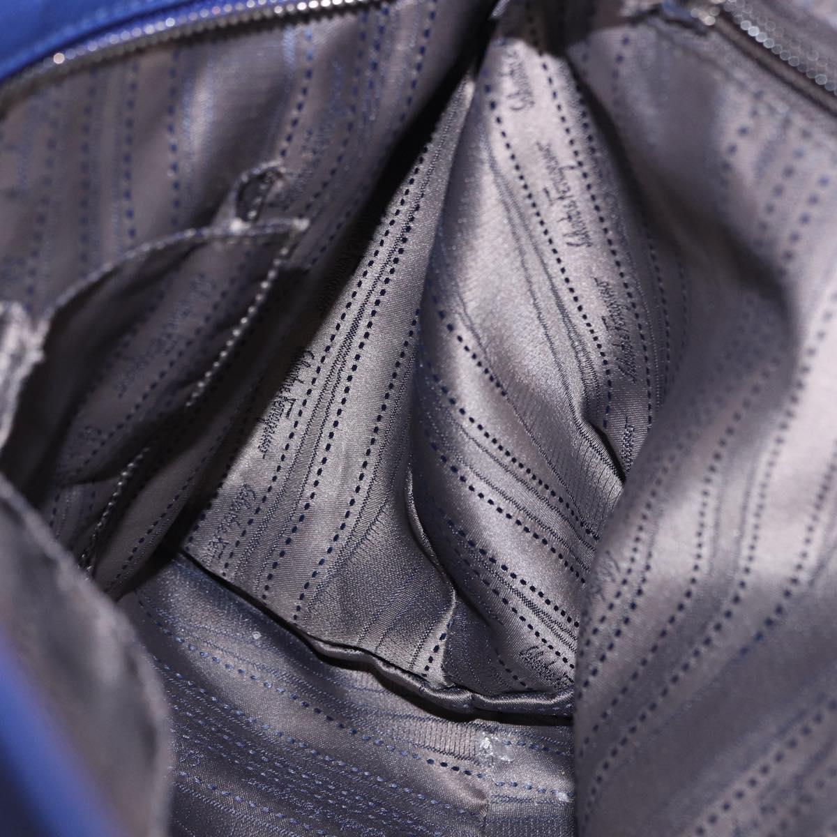 Salvatore Ferragamo Gancini Hand Bag Leather 2way Blue Silver Auth 192042A