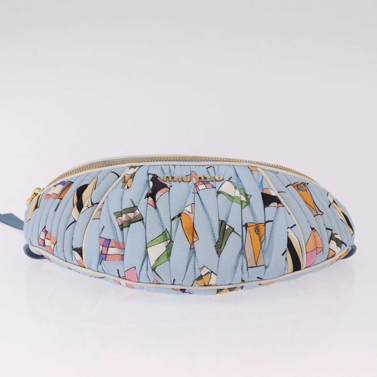 Miu Miu Matelasse Body Bag Canvas Light Blue Gold Auth 192044V