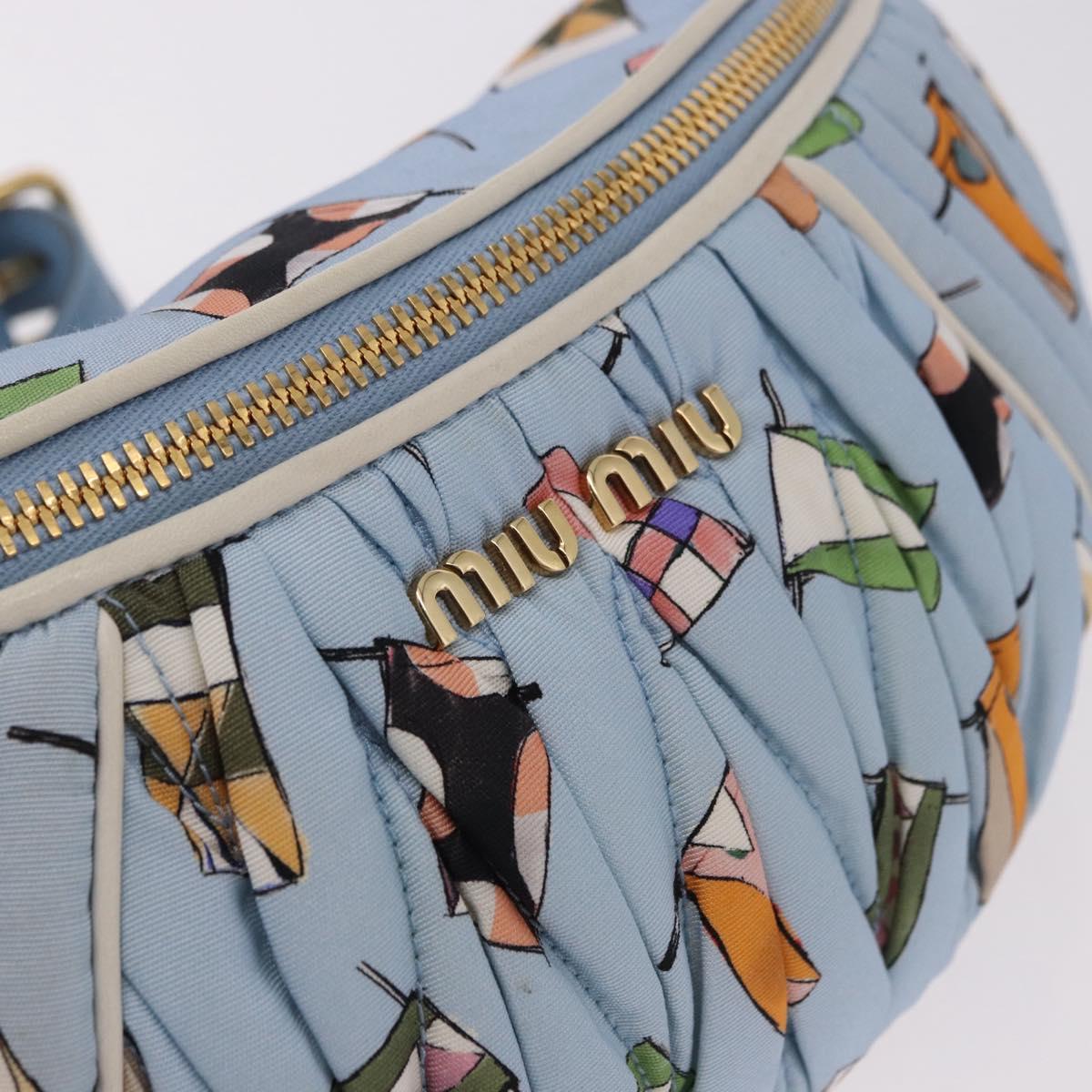 Miu Miu Matelasse Body Bag Canvas Light Blue Gold Auth 192044V