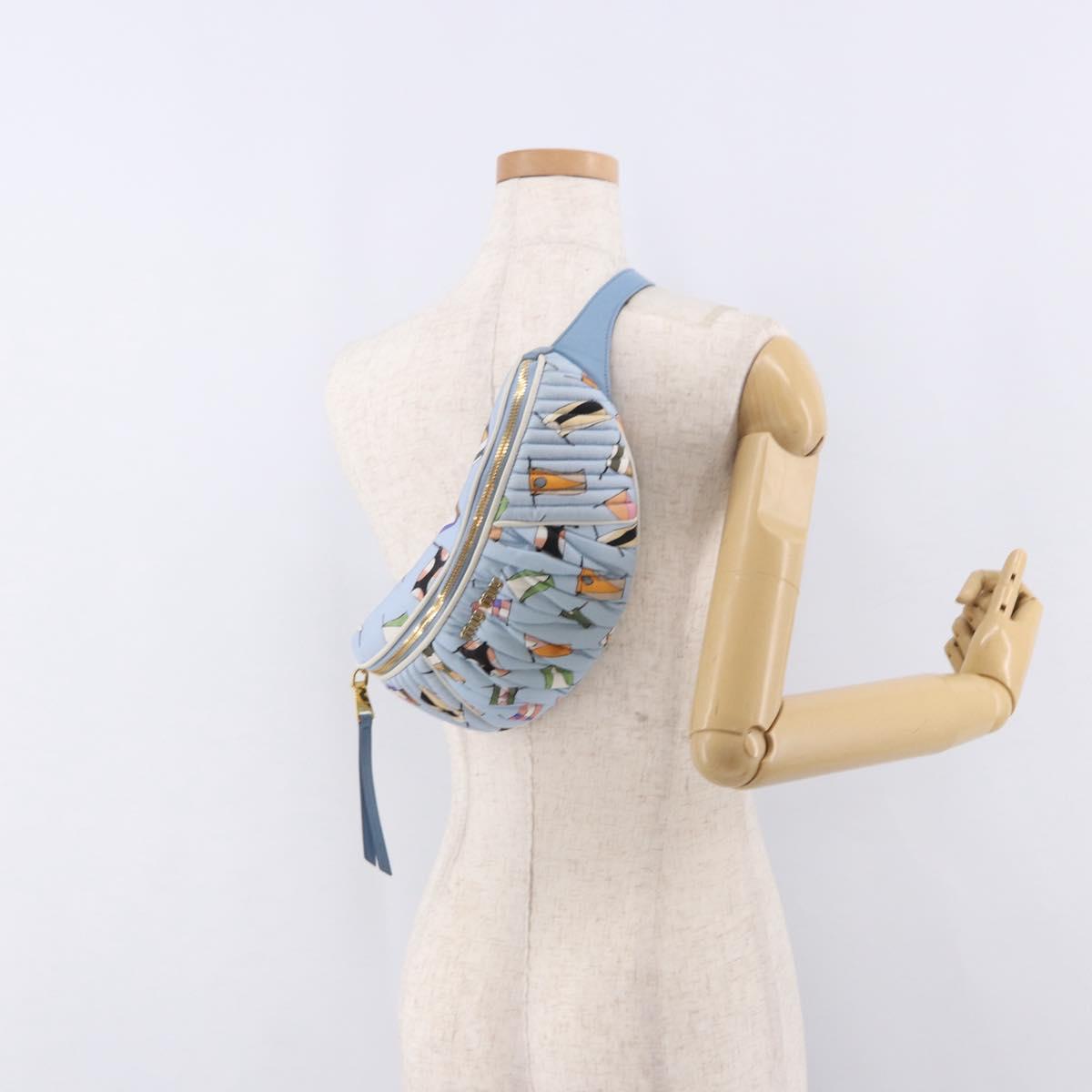 Miu Miu Matelasse Body Bag Canvas Light Blue Gold Auth 192044V
