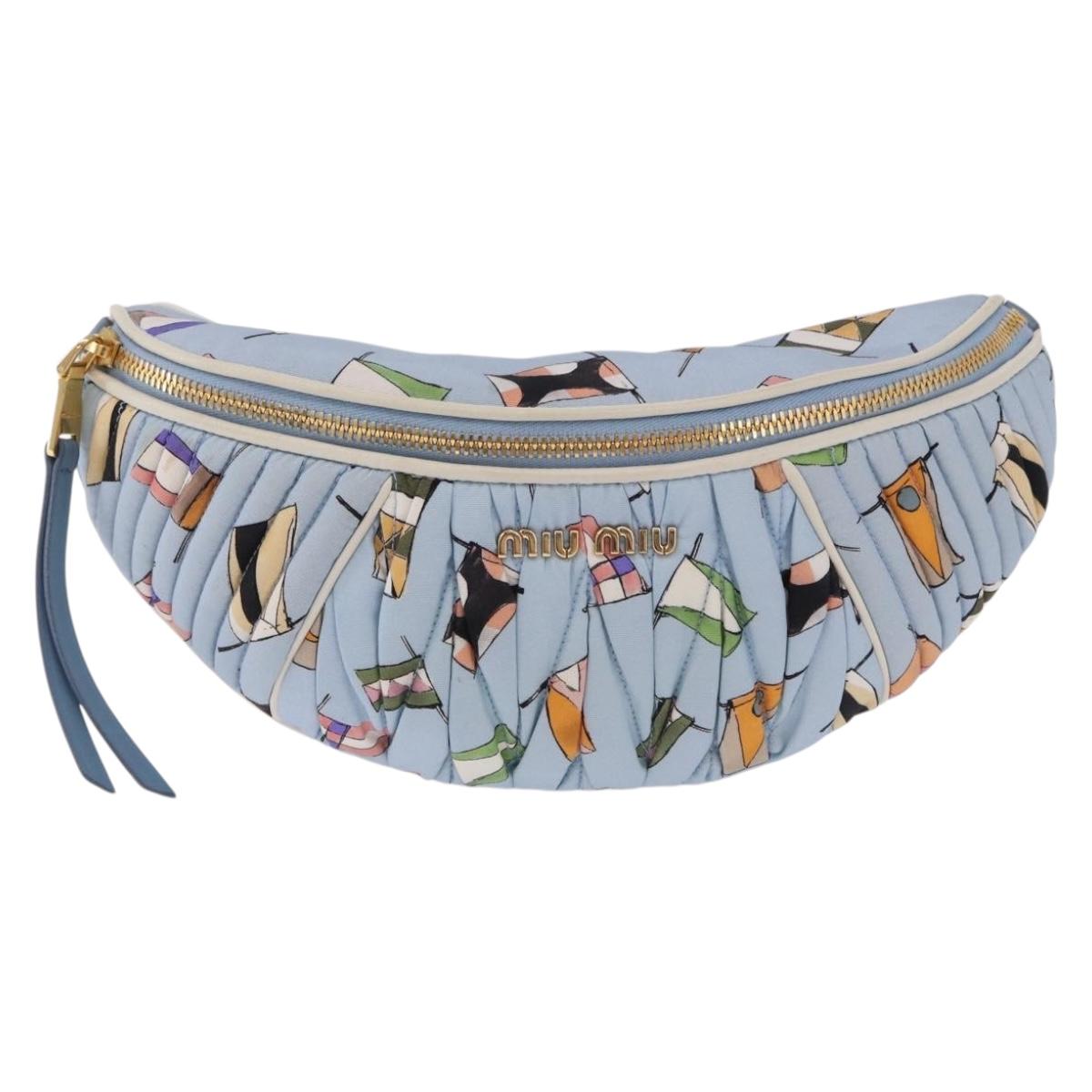 Miu Miu Matelasse Body Bag Canvas Light Blue Gold Auth 192044V