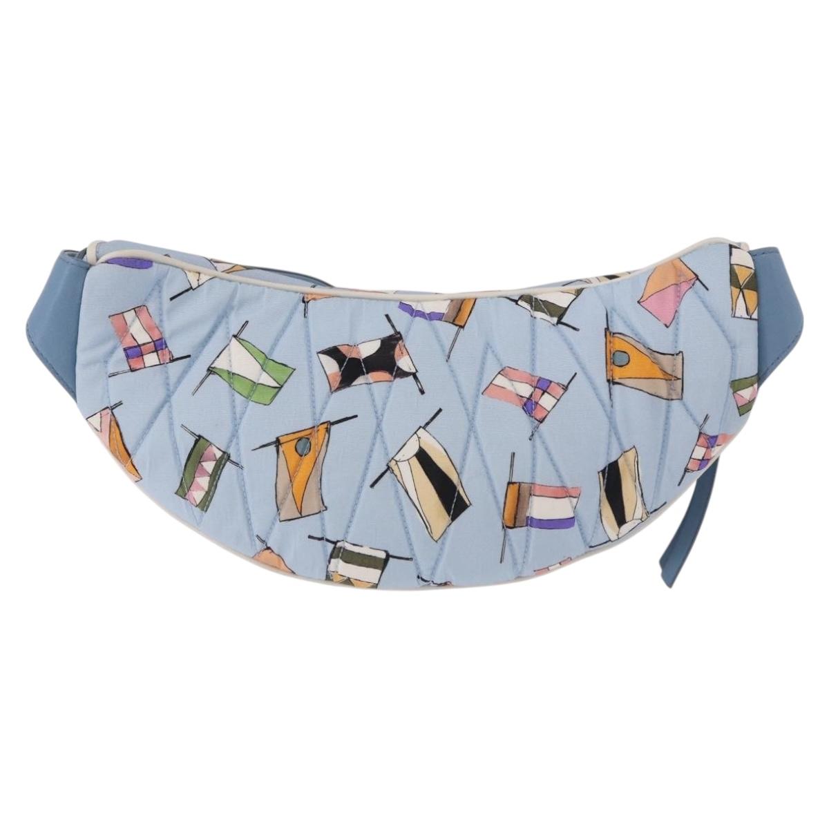 Miu Miu Matelasse Body Bag Canvas Light Blue Gold Auth 192044V