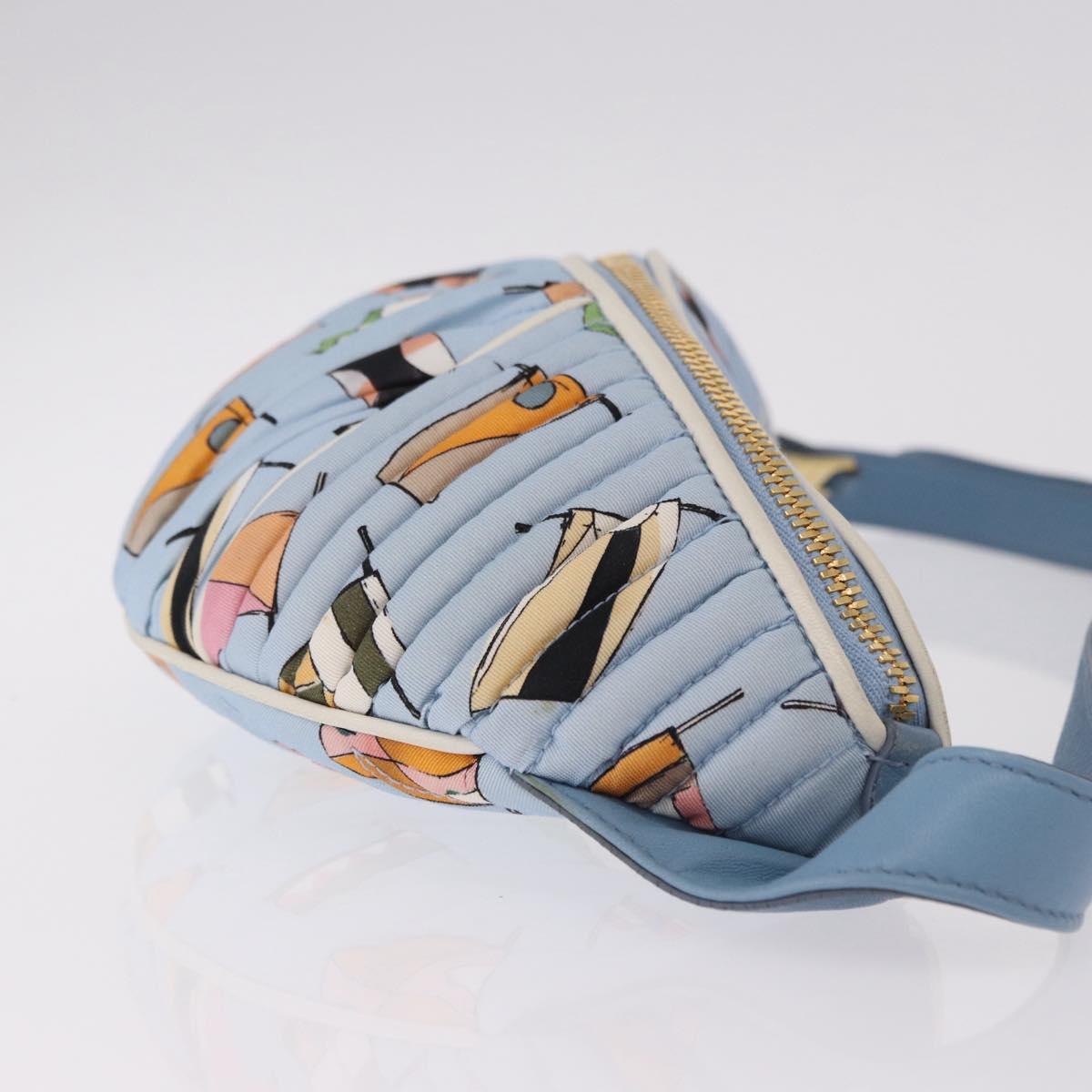 Miu Miu Matelasse Body Bag Canvas Light Blue Gold Auth 192044V