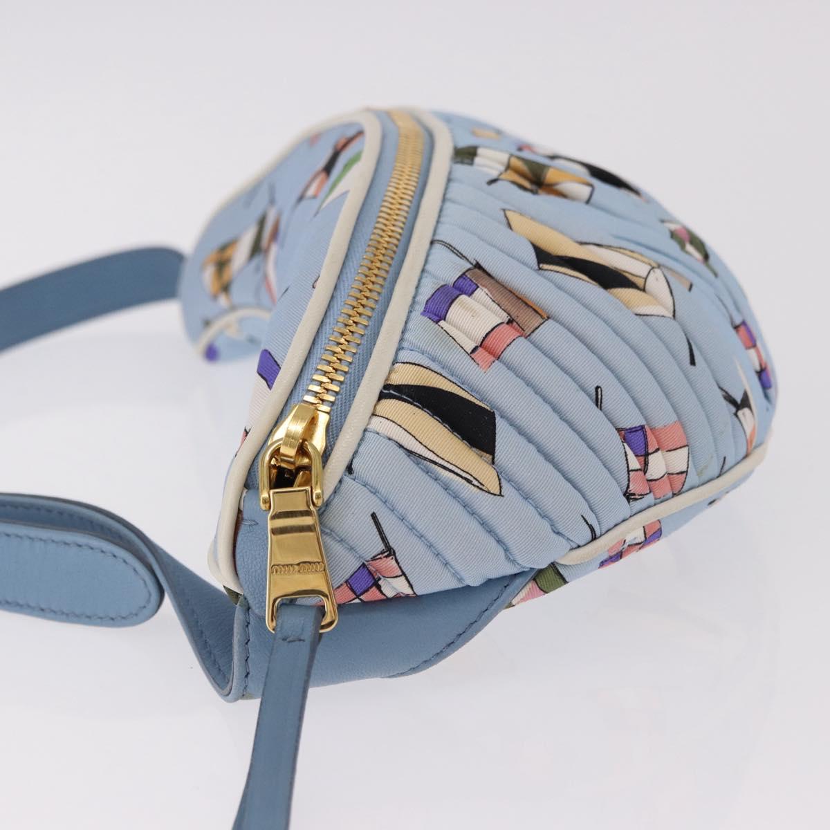 Miu Miu Matelasse Body Bag Canvas Light Blue Gold Auth 192044V
