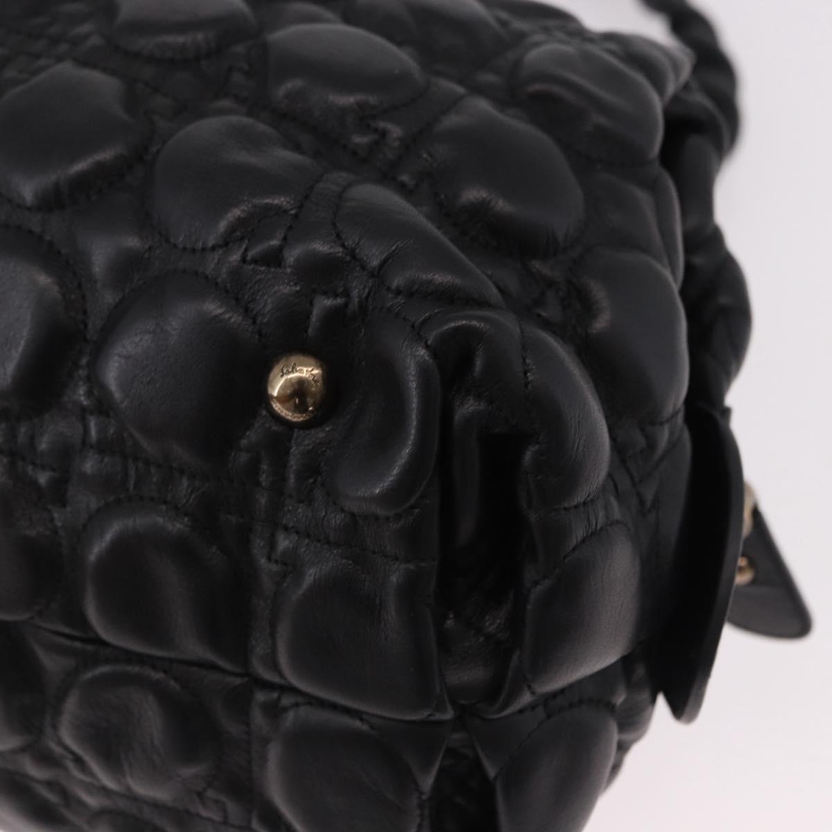 Salvatore Ferragamo Gancini Boston Bag Leather Black Silver Auth 192056V