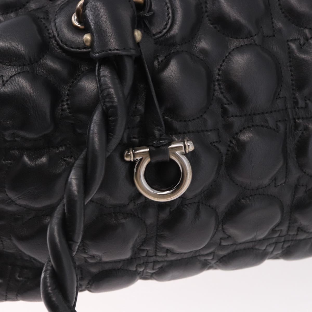 Salvatore Ferragamo Gancini Boston Bag Leather Black Silver Auth 192056V