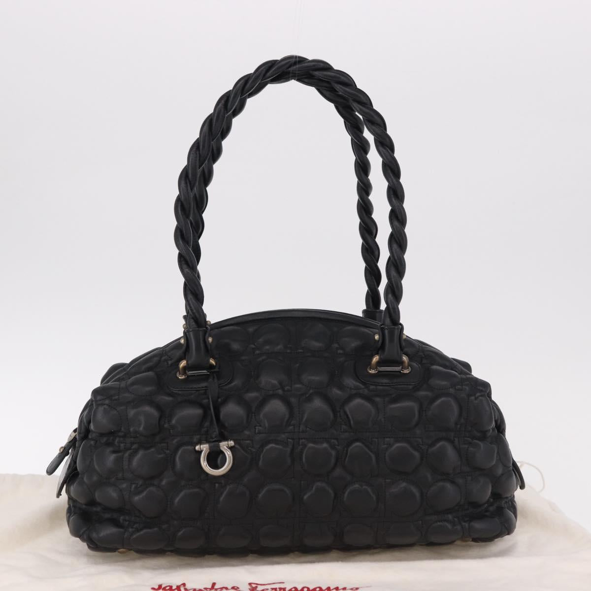 Salvatore Ferragamo Gancini Boston Bag Leather Black Silver Auth 192056V