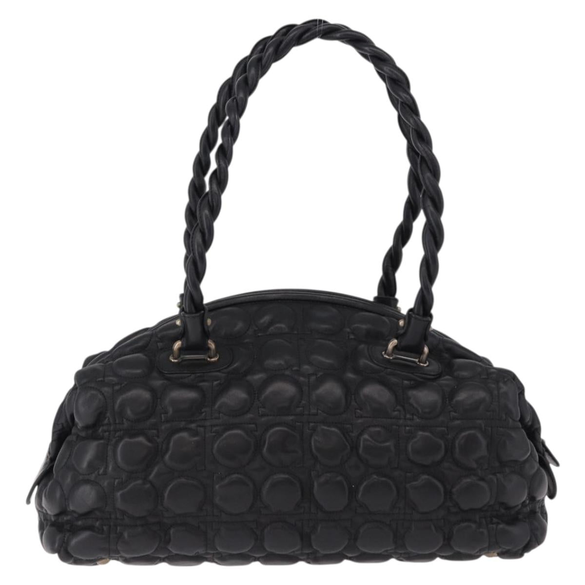 Salvatore Ferragamo Gancini Boston Bag Leather Black Silver Auth 192056V
