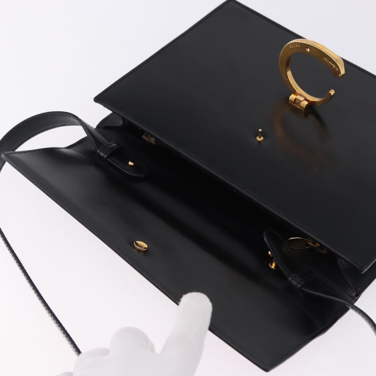 CARTIER PANTHERE Shoulder Bag Leather Black Gold Auth 192063V