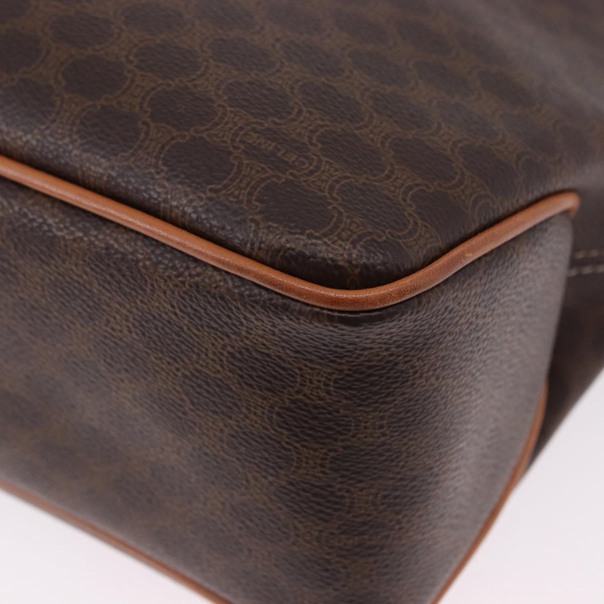 CELINE Macadam Canvas Circle Hand Bag PVC Leather Brown Gold Auth 192066