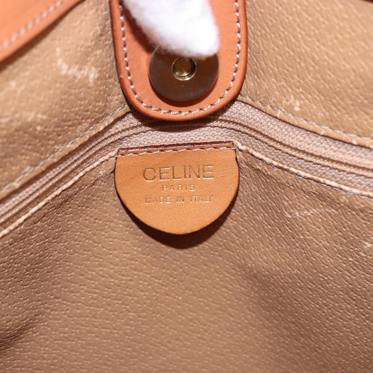 CELINE Macadam Canvas Circle Hand Bag PVC Leather Brown Gold Auth 192066