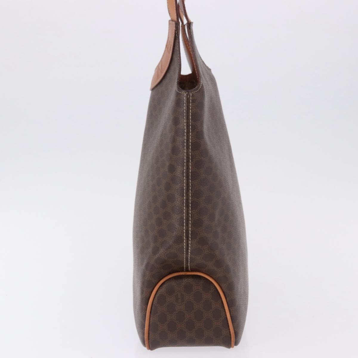 CELINE Macadam Canvas Circle Hand Bag PVC Leather Brown Gold Auth 192066