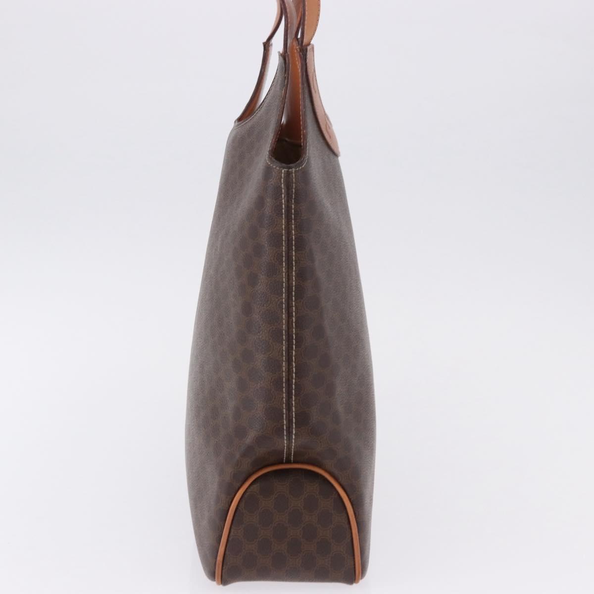 CELINE Macadam Canvas Circle Hand Bag PVC Leather Brown Gold Auth 192066