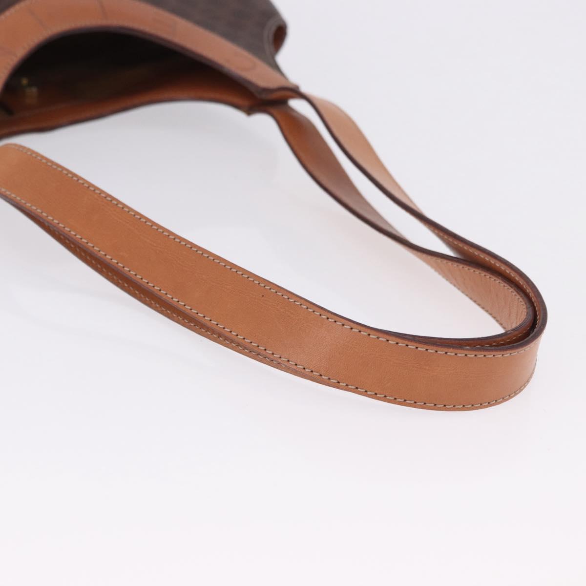 CELINE Macadam Canvas Circle Hand Bag PVC Leather Brown Gold Auth 192066