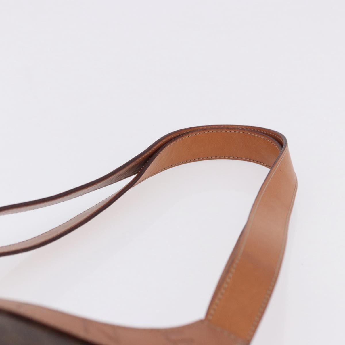 CELINE Macadam Canvas Circle Hand Bag PVC Leather Brown Gold Auth 192066