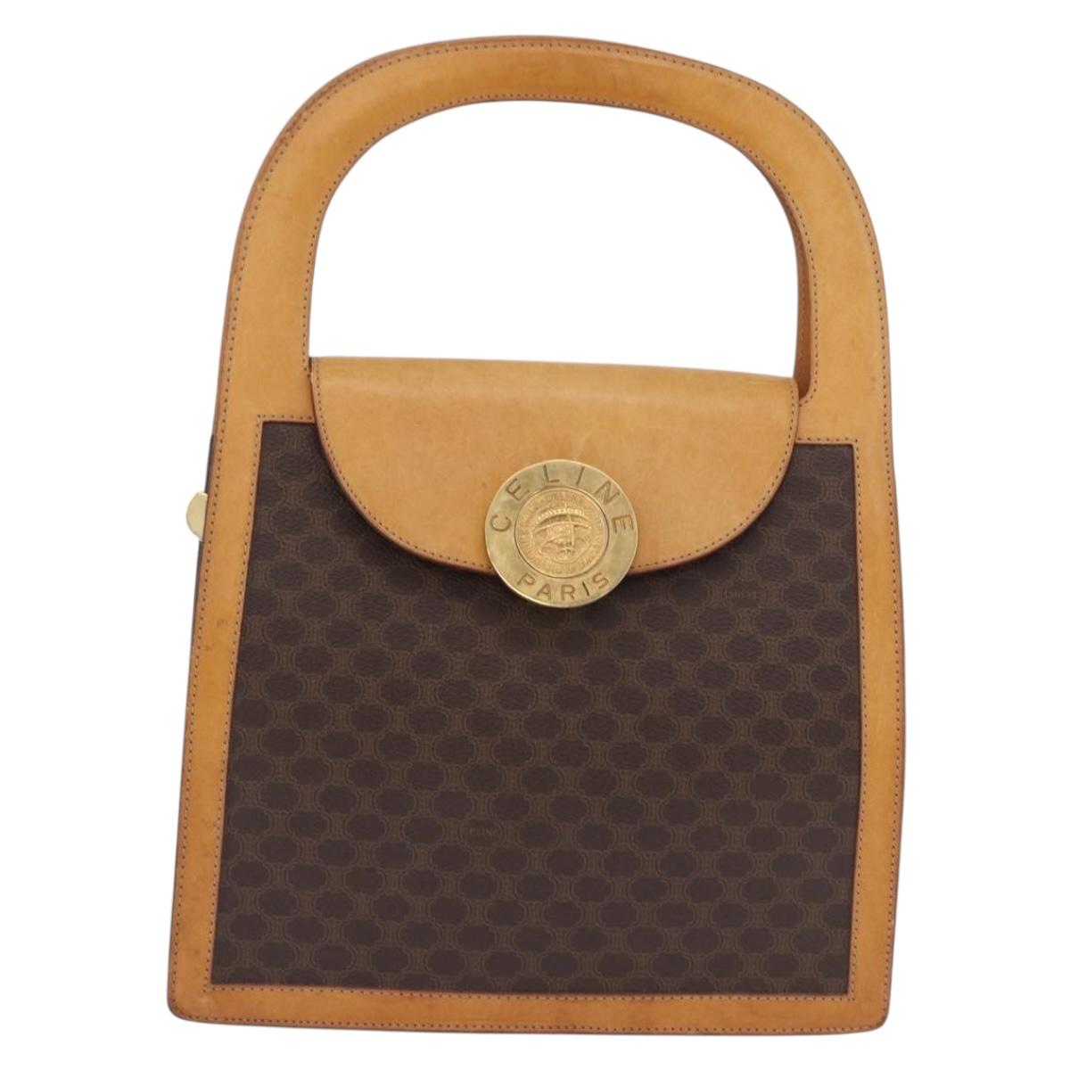 CELINE Macadam Canvas Medallion Hand Bag PVC Leather Brown Gold Auth 192071A
