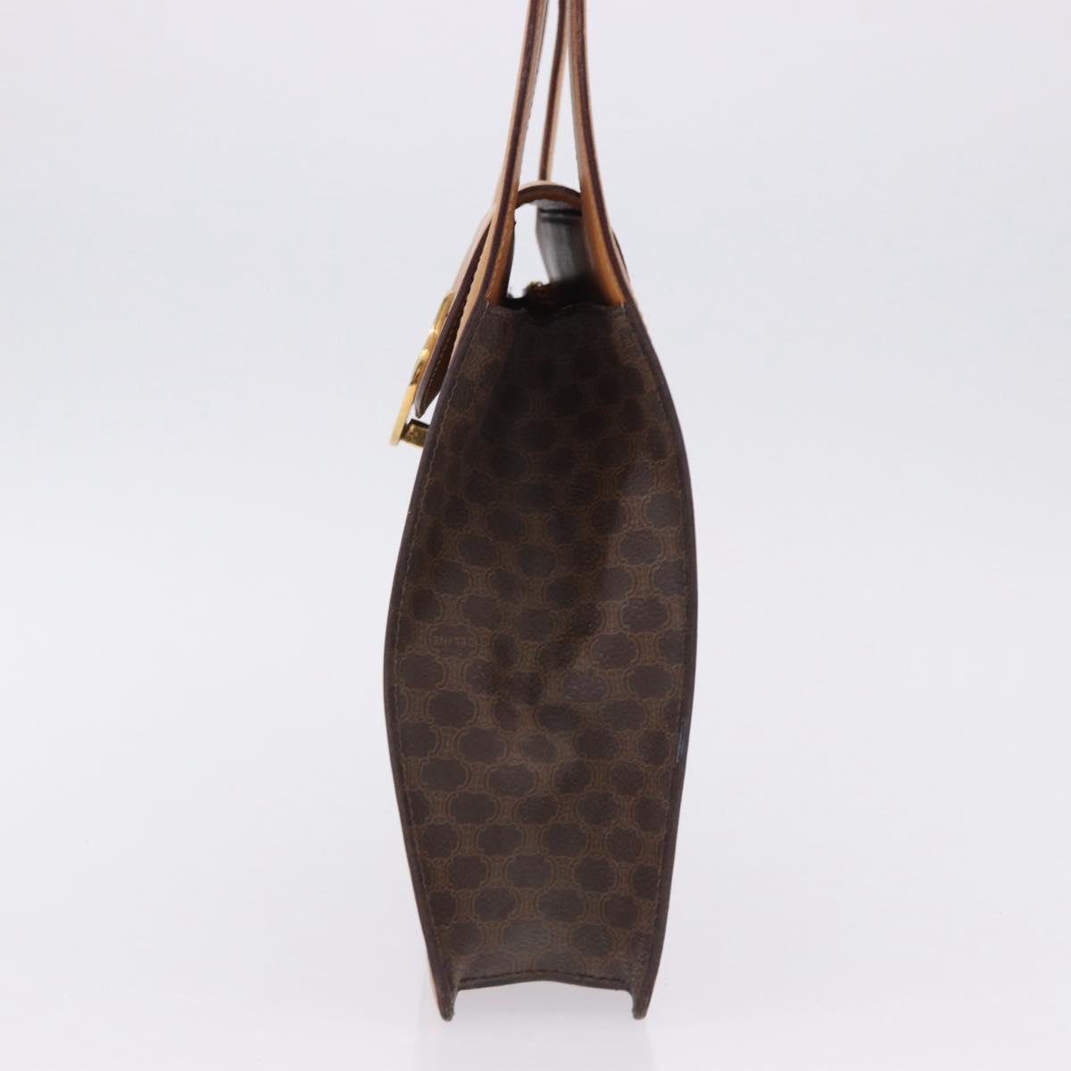 CELINE Macadam Canvas Medallion Hand Bag PVC Leather Brown Gold Auth 192071A