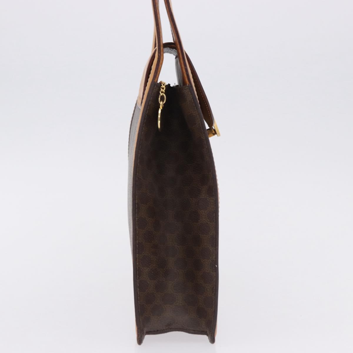 CELINE Macadam Canvas Medallion Hand Bag PVC Leather Brown Gold Auth 192071A