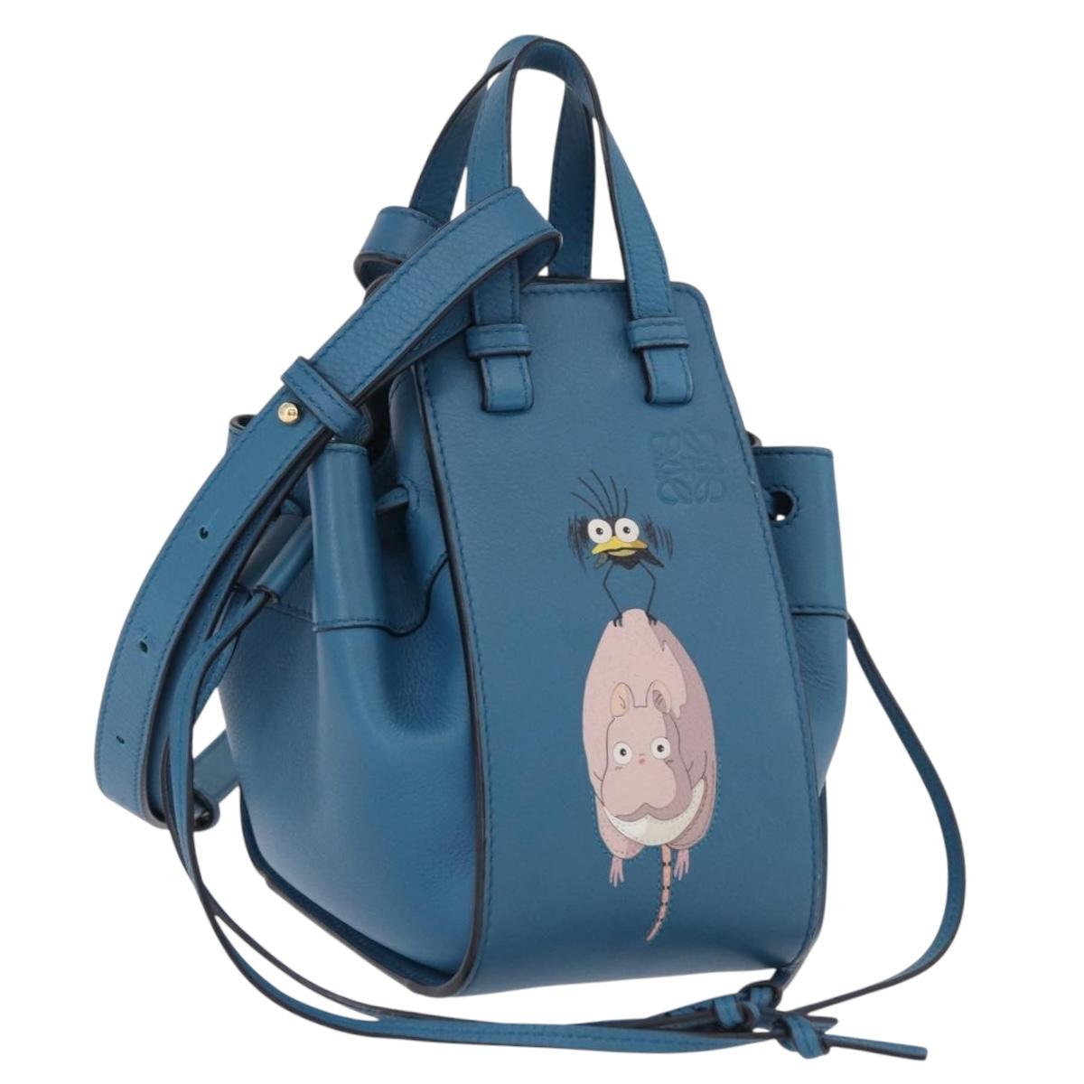 LOEWE Ghibli Collaboration Hammock Mini Hand Bag Leather Navy Gold Auth 192072SM