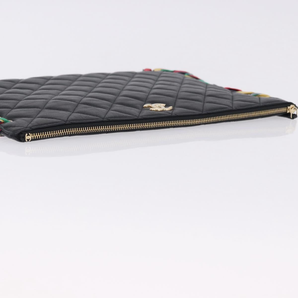 CHANEL Matelasse Clutch Bag Lamb Skin Black Gold CC Auth 192073SAM