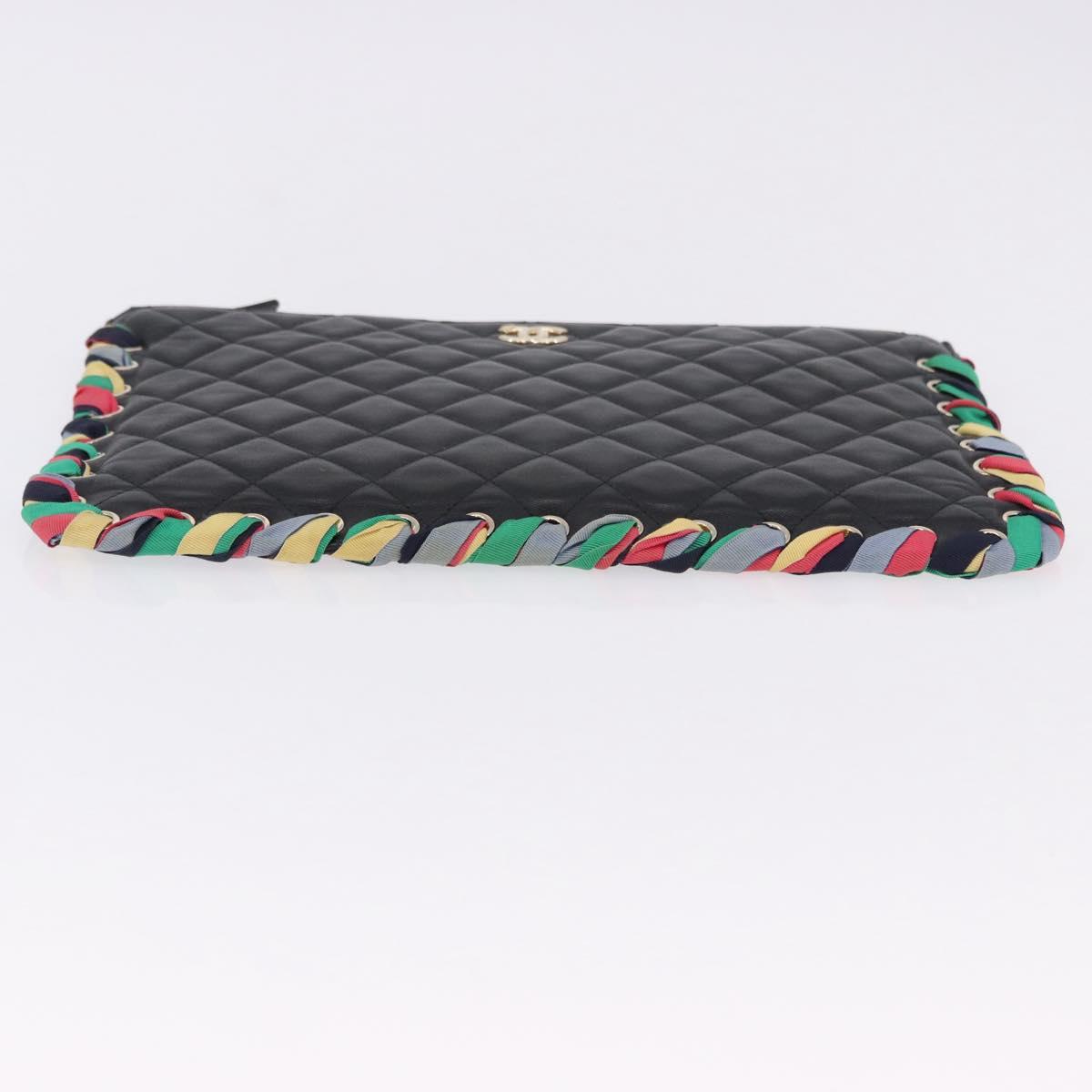CHANEL Matelasse Clutch Bag Lamb Skin Black Gold CC Auth 192073SAM