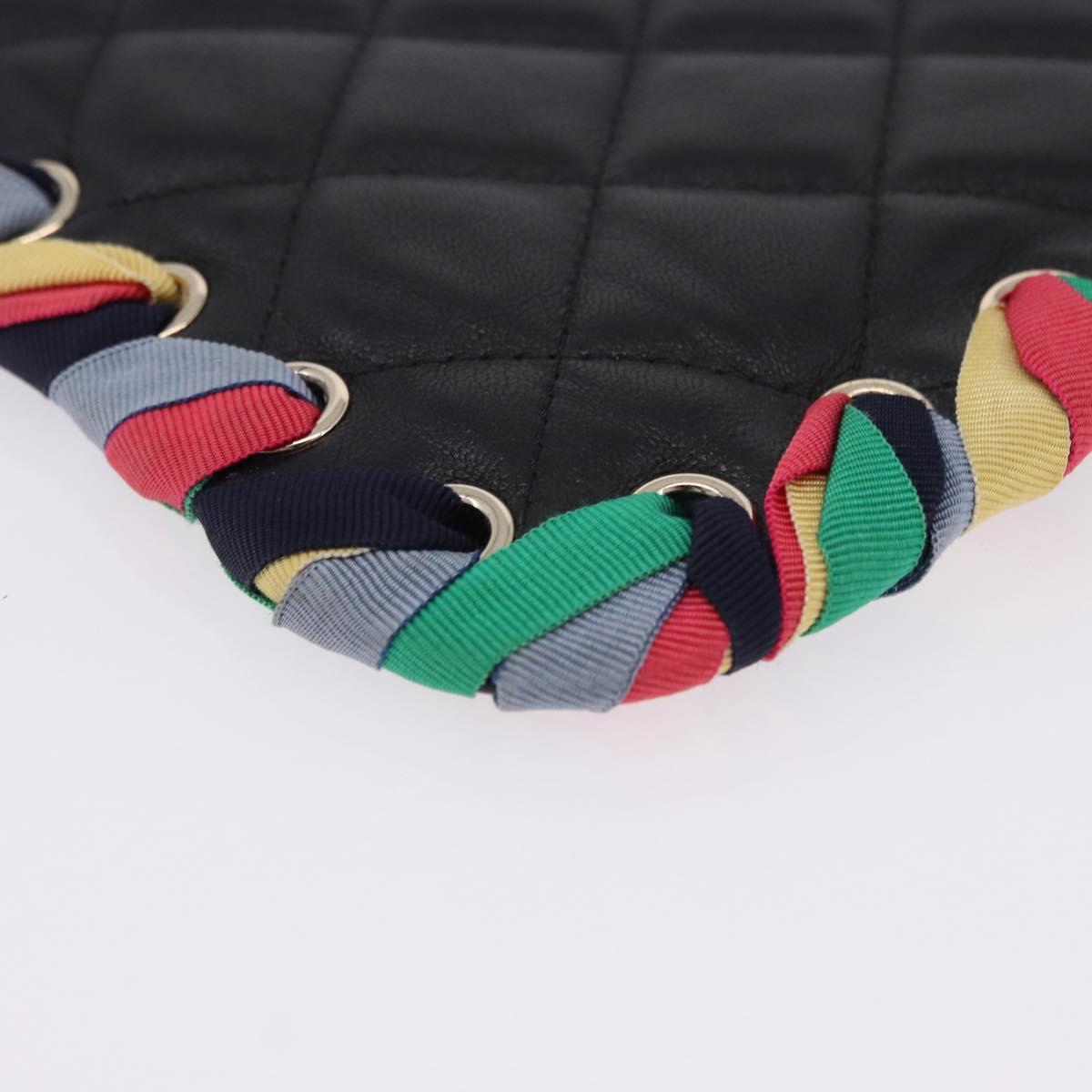 CHANEL Matelasse Clutch Bag Lamb Skin Black Gold CC Auth 192073SAM