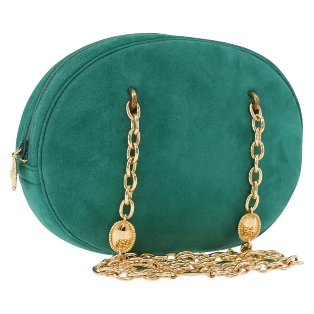 Christian Dior Chain Shoulder Bag Suede Green Gold Auth 192074V