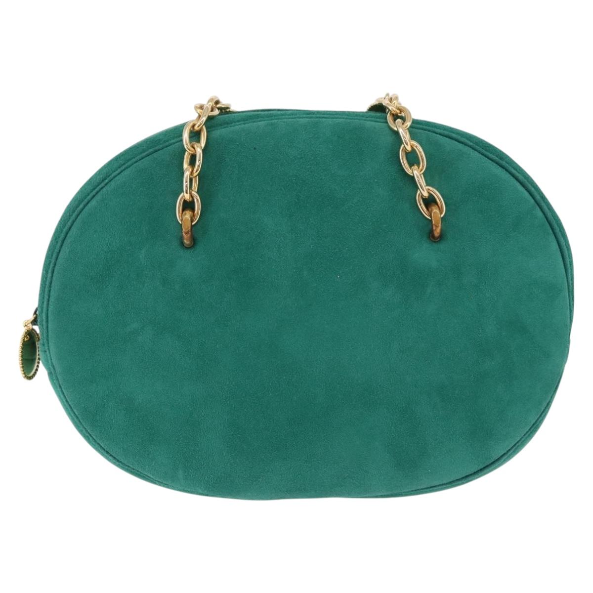 Christian Dior Chain Shoulder Bag Suede Green Gold Auth 192074V