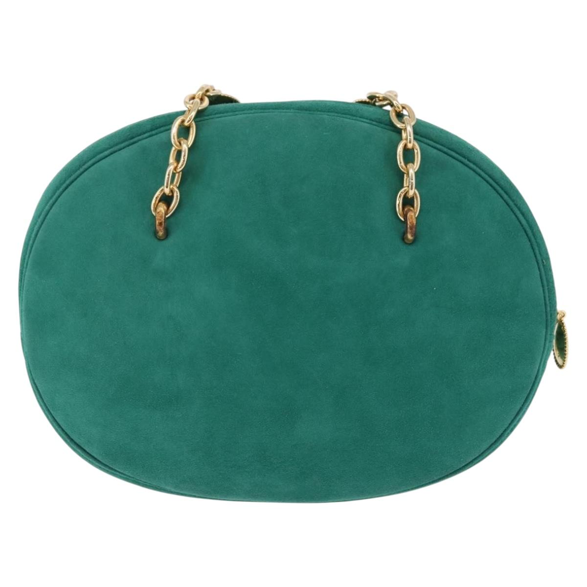 Christian Dior Chain Shoulder Bag Suede Green Gold Auth 192074V