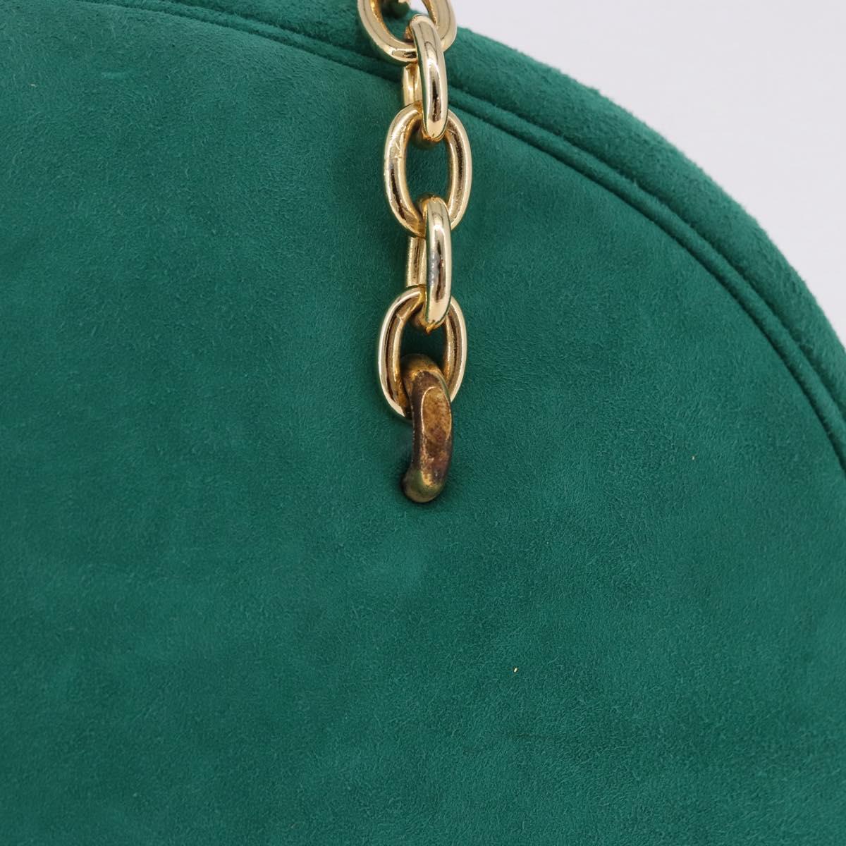 Christian Dior Chain Shoulder Bag Suede Green Gold Auth 192074V