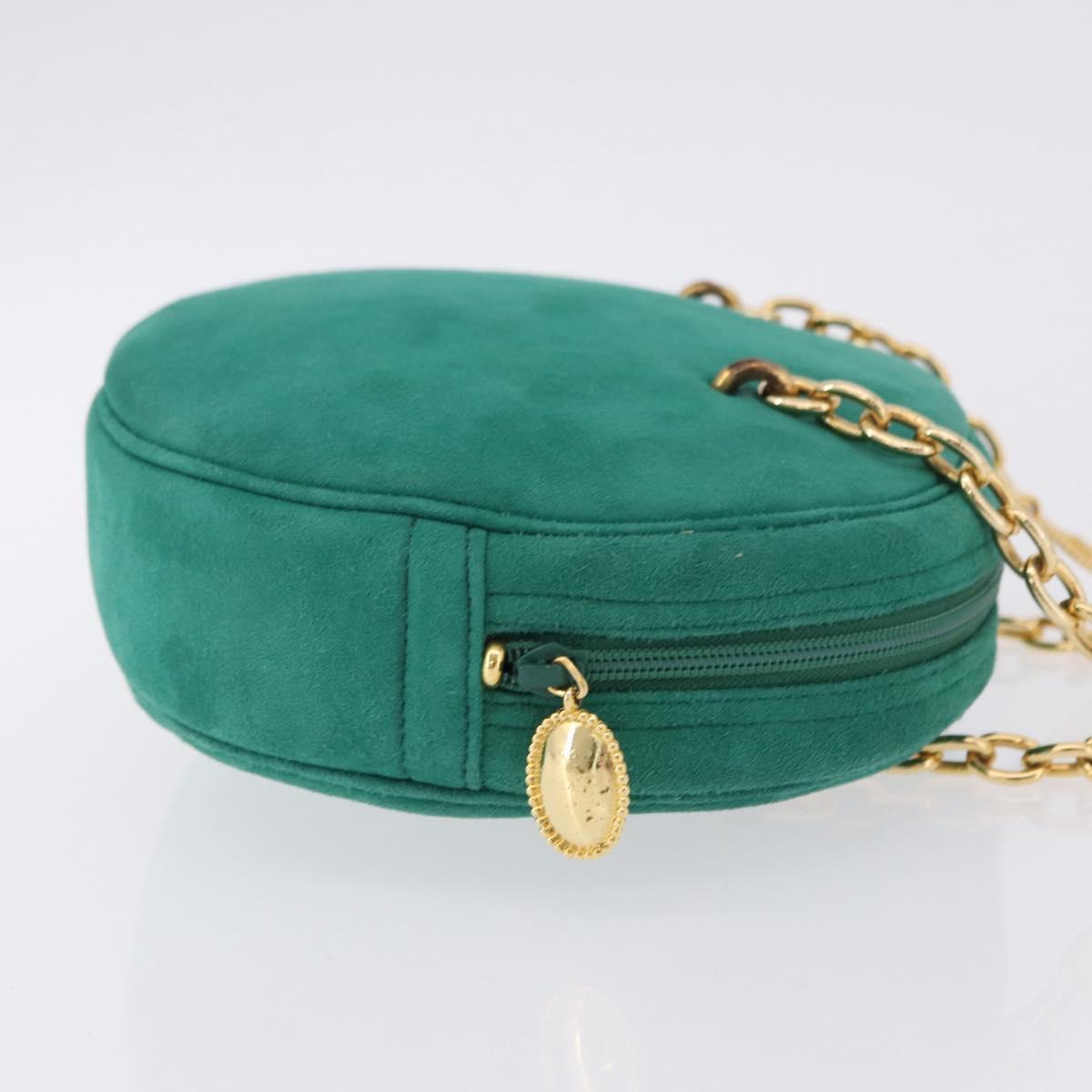 Christian Dior Chain Shoulder Bag Suede Green Gold Auth 192074V