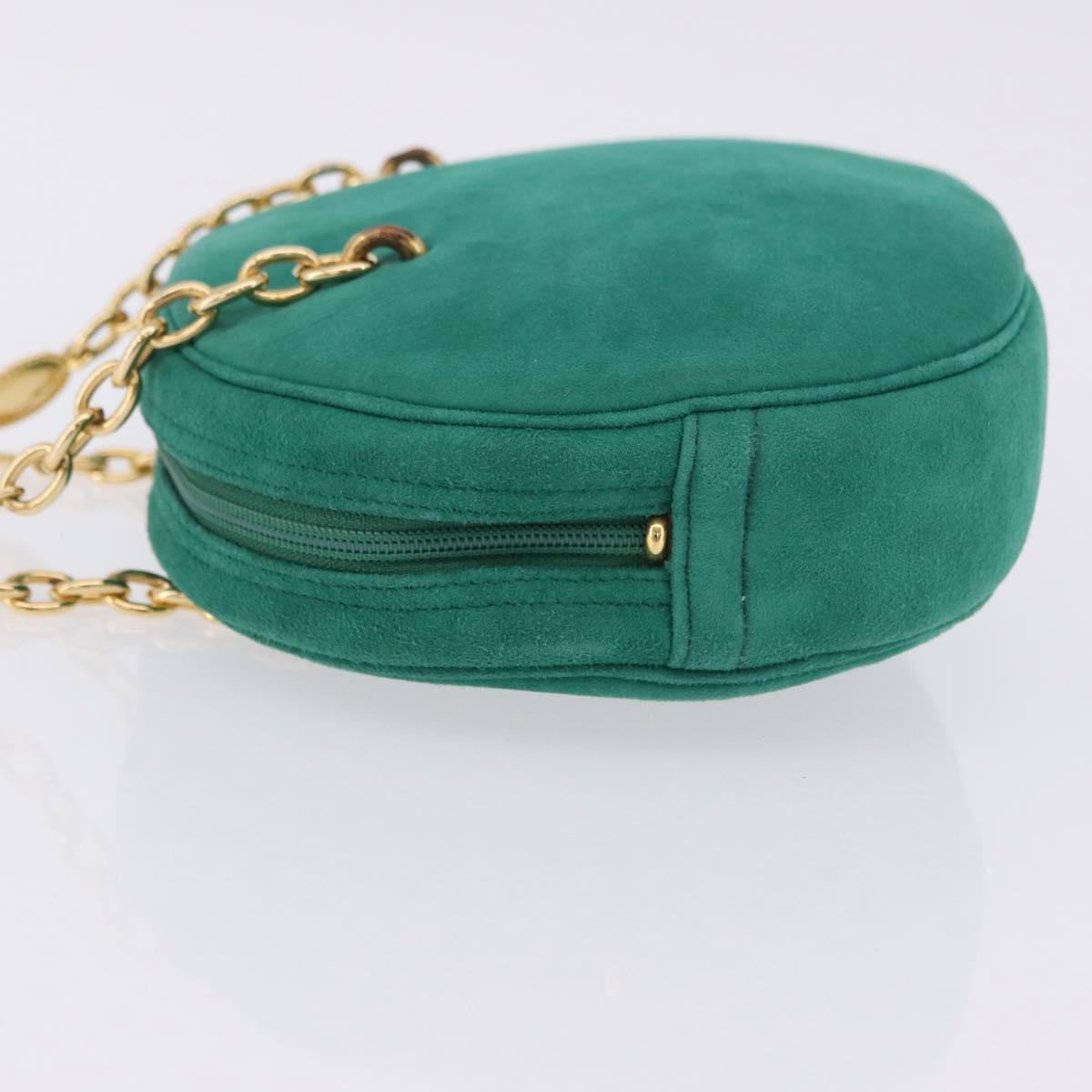 Christian Dior Chain Shoulder Bag Suede Green Gold Auth 192074V