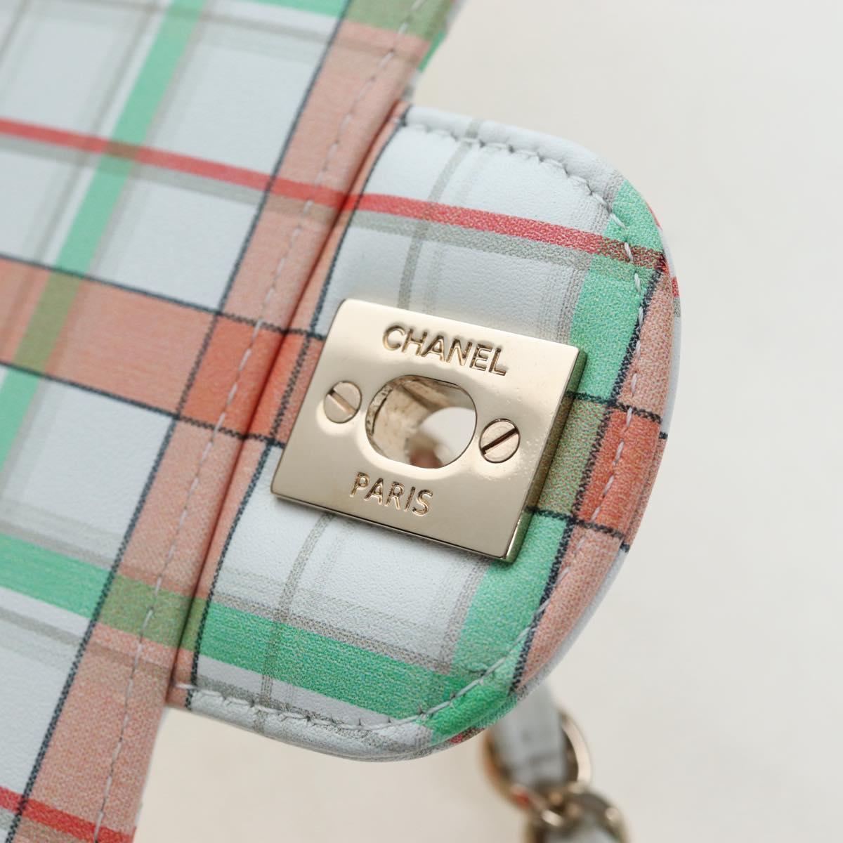 CHANEL Mini Matelasse 20 Chain Bag Lamb Skin Multicolor Gold CC Auth 192077SM