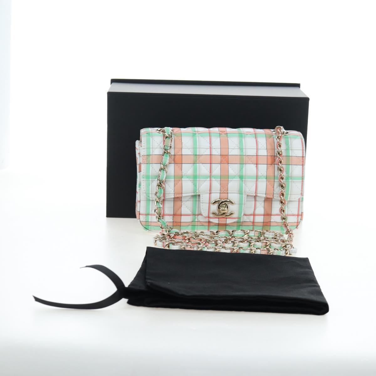 CHANEL Mini Matelasse 20 Chain Bag Lamb Skin Multicolor Gold CC Auth 192077SM