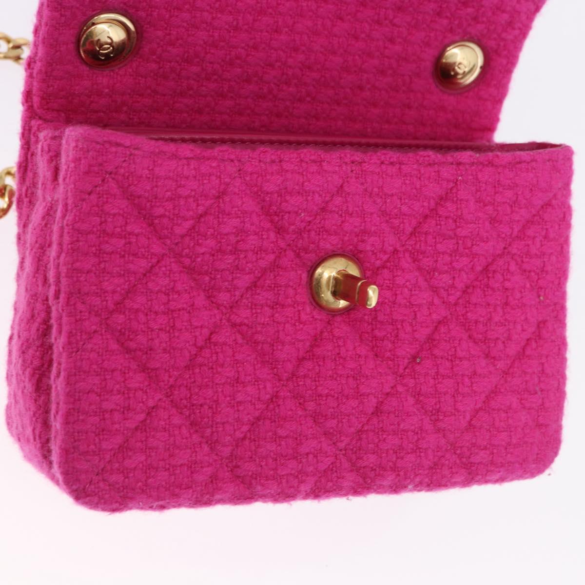 CHANEL Mini Matelasse 18 Chain Shoulder Bag tweed Pink Gold CC Auth 192078SM