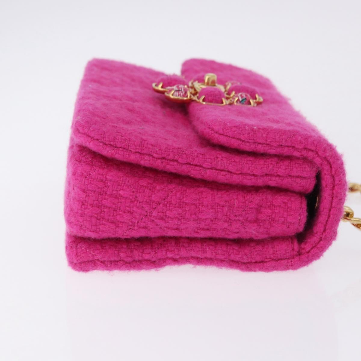 CHANEL Mini Matelasse 18 Chain Shoulder Bag tweed Pink Gold CC Auth 192078SM
