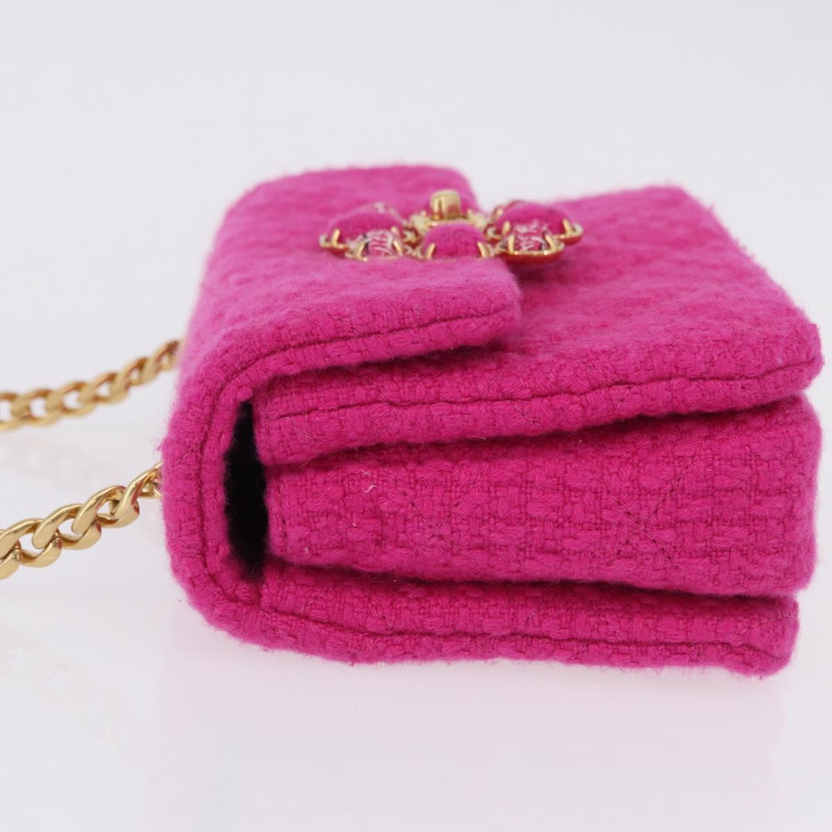 CHANEL Mini Matelasse 18 Chain Shoulder Bag tweed Pink Gold CC Auth 192078SM