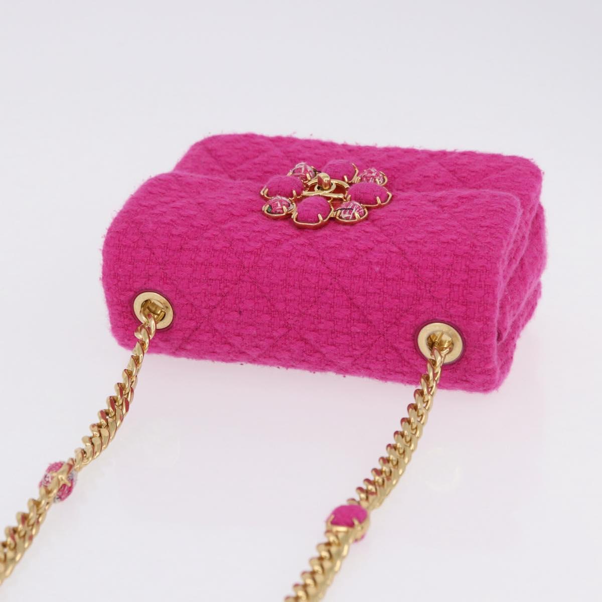 CHANEL Mini Matelasse 18 Chain Shoulder Bag tweed Pink Gold CC Auth 192078SM