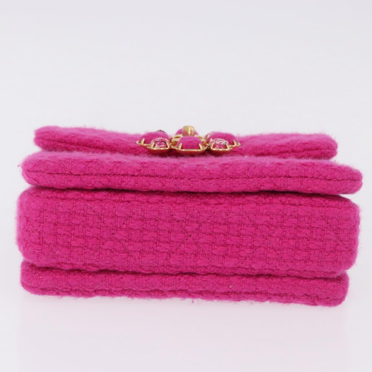 CHANEL Mini Matelasse 18 Chain Shoulder Bag tweed Pink Gold CC Auth 192078SM