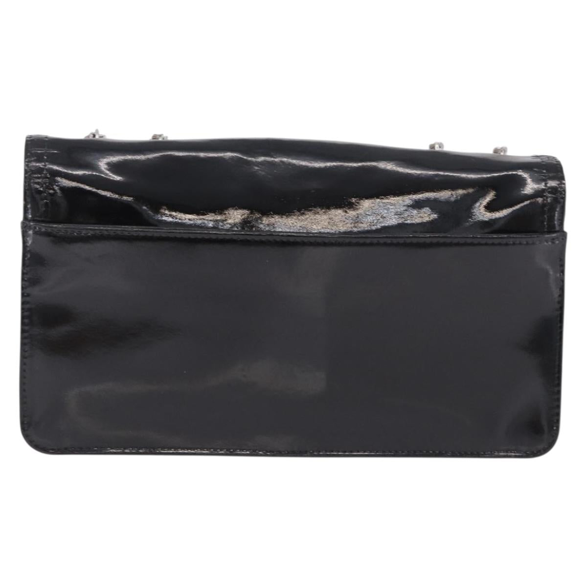 CHANEL Lipstick Chain Shoulder Bag Patent leather Black Silver CC Auth 192079V