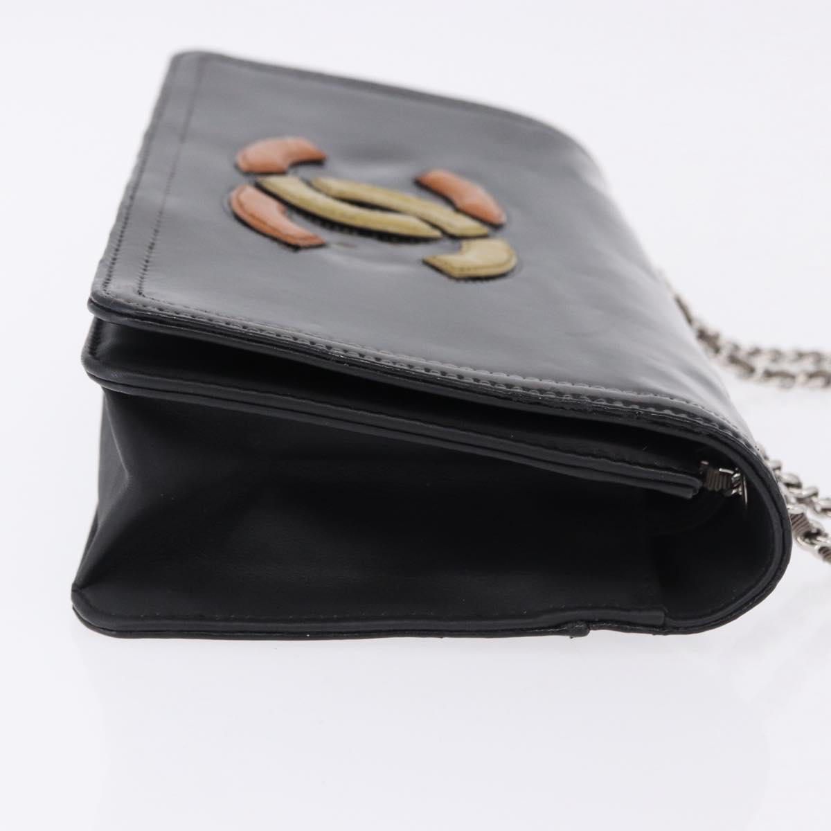 CHANEL Lipstick Chain Shoulder Bag Patent leather Black Silver CC Auth 192079V