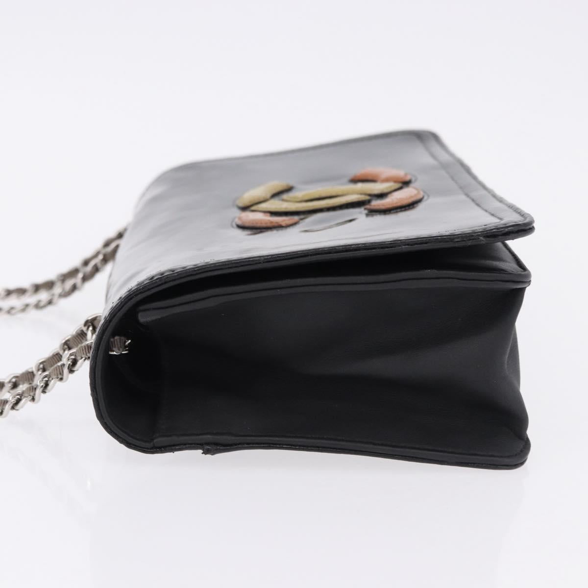 CHANEL Lipstick Chain Shoulder Bag Patent leather Black Silver CC Auth 192079V