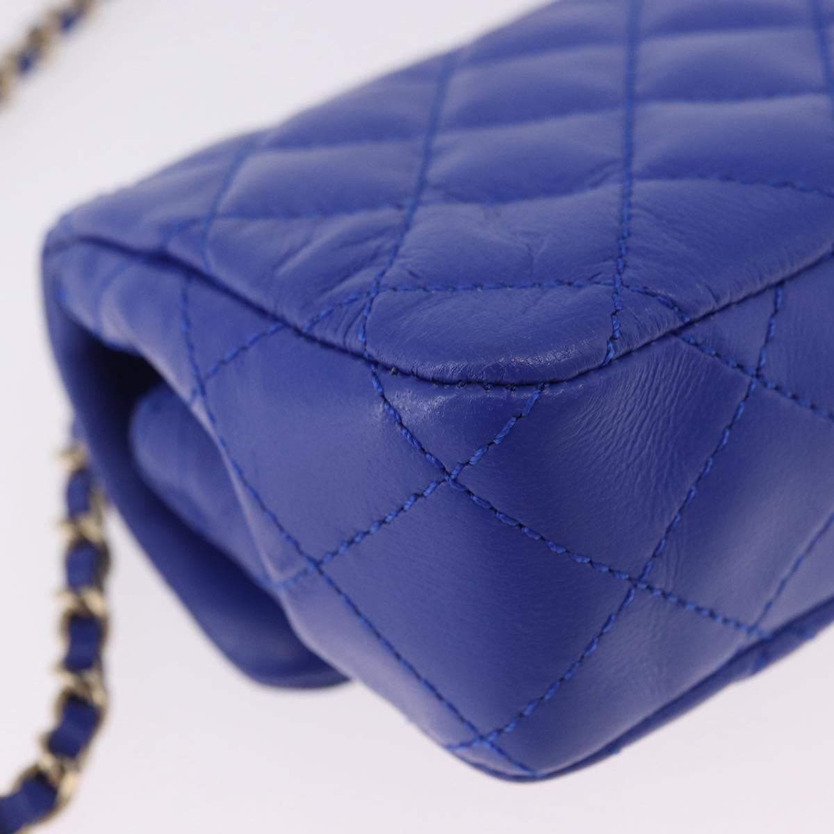 CHANEL Mini Matelasse 17 Chain Shoulder Bag Lamb Skin Blue Gold CC Auth 192080M