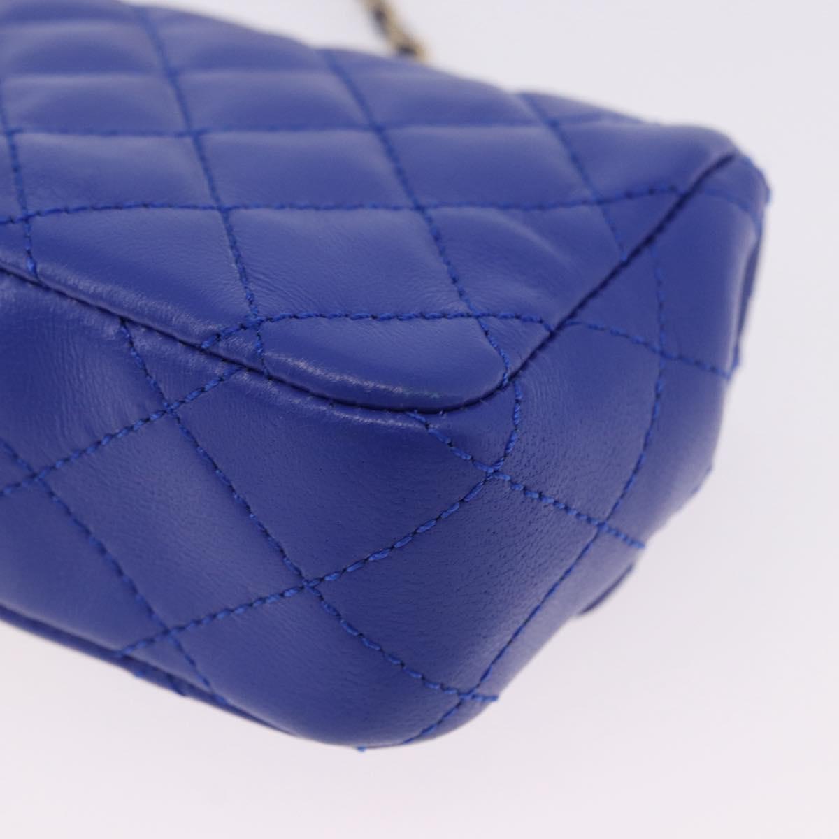 CHANEL Mini Matelasse 17 Chain Shoulder Bag Lamb Skin Blue Gold CC Auth 192080M